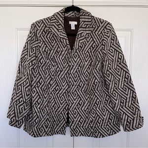 Chico’s Women’s Size 2 (US L) Brown Geometric Textured Lined Blazer Jacket